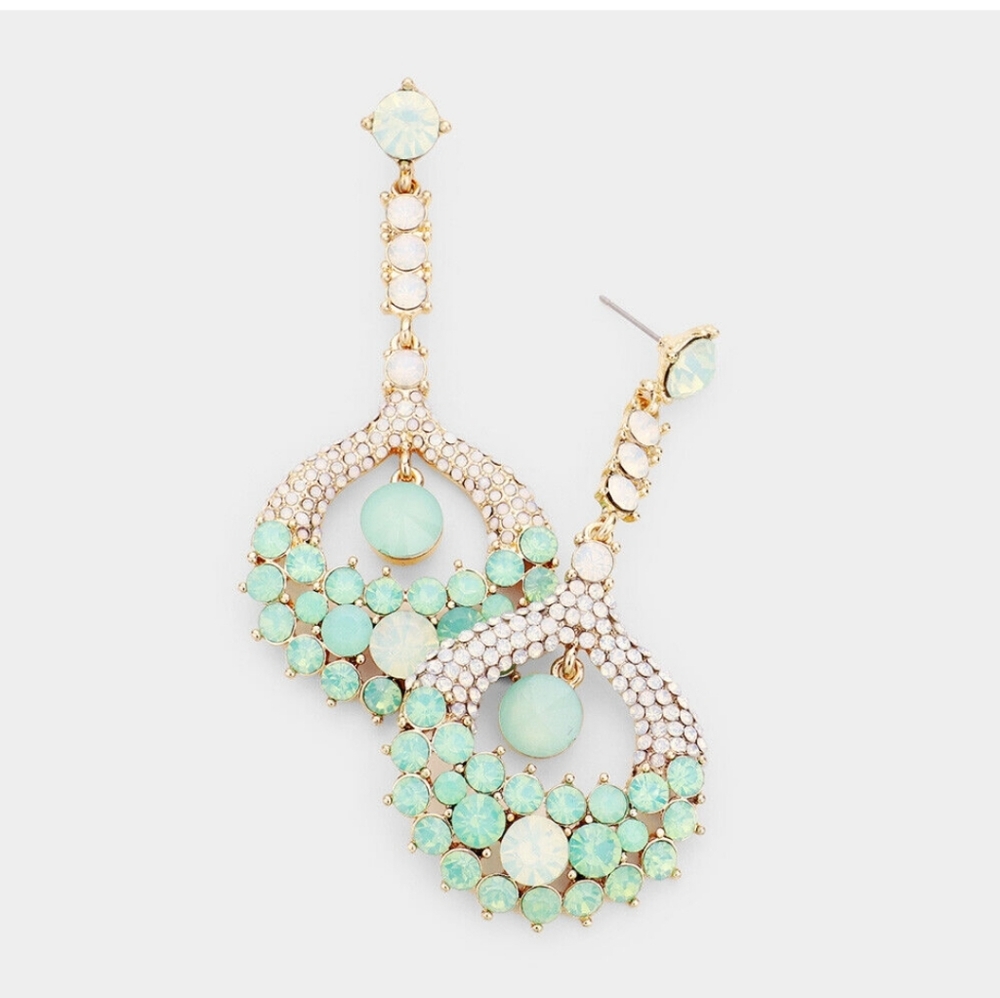 Oversized dang Cocktail Crystal Rhinestone Wedding Prom Earrings Gold Opal Mint